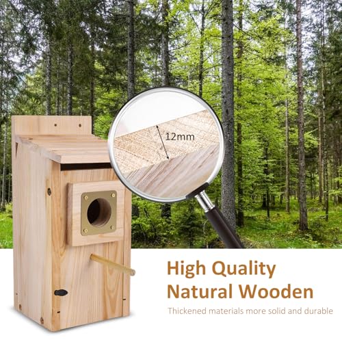 Bird Houses for Outside, Thicken Wooden Bird House with Copper Guard | Copper guard anti-predator, cottage style nesting box for bluebird, finch, swallow, wren, chickadee, outdoor garden use - size: 1 pack