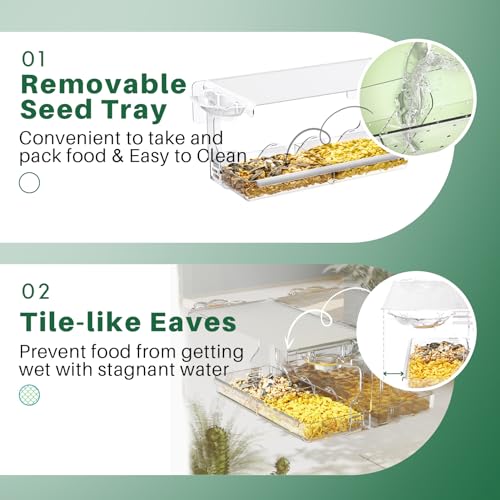 SUNALLY Window Bird Feeder Outdoors, Clear Bird Feeders for Bird Watching | Transparent Feeders with Self-Adhesive Hooks, Outside Hummingbird, Bird Watching for Garden, Yard, Elderly Kids, Cats Viewing - style: Style 3