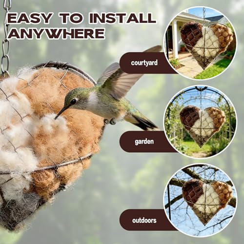 Handmade Alpaca Fiber Bird Nesting Heart-Refillable Material Holder (Brown) | for Wild Birds and Hummingbirds,Refillable Fowl Home Garden Yard
