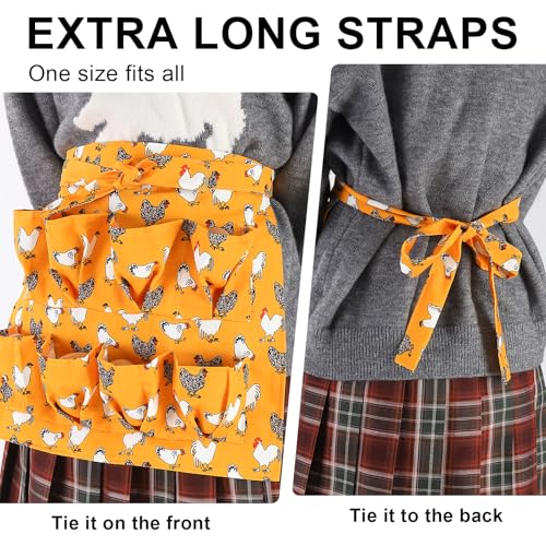 Egg Collecting Apron for Kids, Chicken Egg Apron with 8 Pockets, Eggs Aprons for Fresh Eggs for Hen, Duck, Goose - color: Yellow-flowered Chicken