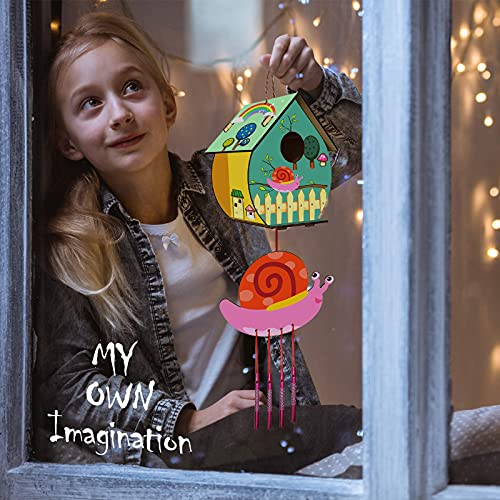 Home Composer 4 Pack DIY Bird House Wind Chime Kits for Children to Build and Paint, Wooden Arts and Crafts for Kids Girls Boys Toddlers Ages 8-12 4-6 6-8