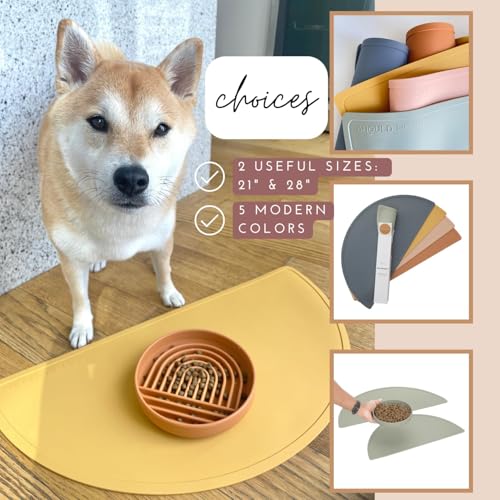 Waterproof Silicone Dog Food Mat – Large Size Non-Slip Pet Bowl Mat, Raised Edge Design, Easy-to-Clean Pet Food Placemat for Dog & Cat Bowls, 28" Across x 14" Deep - Charcoal - color: Charcoal, size: Large