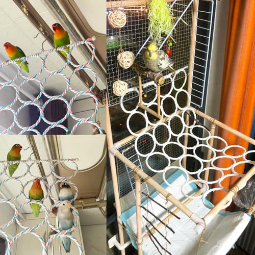 Bird Swing Climbing Rope Net Toys 14 x 24 Parakeet Hemp Rope Perch Swing Ladder Bridge Hanging Hammock Small Animal Activity Toy for Parrot Lovebirds Hamster Mice Rat Ferret (Random Color)(1 Pcs) - size: 1Pcs