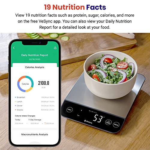 Etekcity 22lb Food Nutrition Scale, Smart Calorie Calculator, Waterproof - color: Stainless Steel with Black Accents