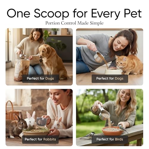 Color Up 2 Scoop (2 Cup / 480 ml) Stainless Steel Pet Food Measuring Scoop for Dogs, Cats, Rabbits & Birds – Dual Pour Spouts, Ergonomic Handle, Dishwasher Safe - size: 2 Scoop (2 Cup)