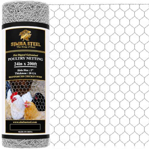 Chicken Wire 24 in x 200 FT x 2” Mesh x 20GA | Poultry Wire Netting | Hot Dipped Galvanized | Chicken Coop, Rabbit Cage, Fence Barrier (24 x 200 x 2) - style: 24 in x 200 FT x 2 in