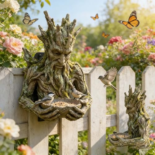 The Quiet Offering A Tree-Integrated Bird Feeding Sculpture, Artificial Millennial Ancient Tree Bird Feeder with Hidden Keyhole Hanger, Unique Patio, Yard, Garden Ornament for Birds Lovers (A)
