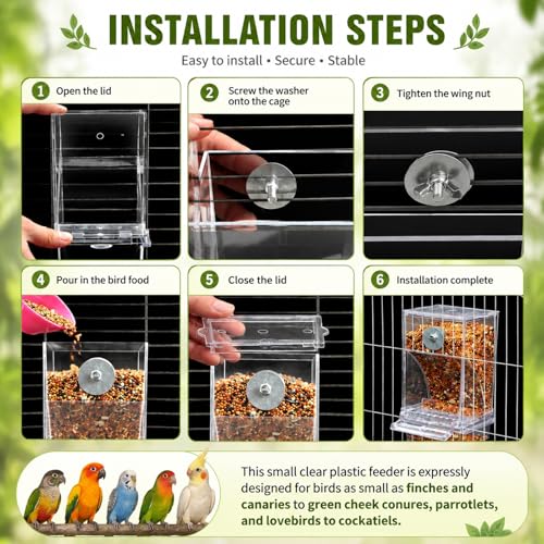 Rypet No-Mess Automatic Bird Feeder, Parakeet Cage Accessories | Transparent Acrylic Food Level Check, Helps Reduce Seed Scatter, for Small Birds Cockatiel Parrot Canary - color: Transparent