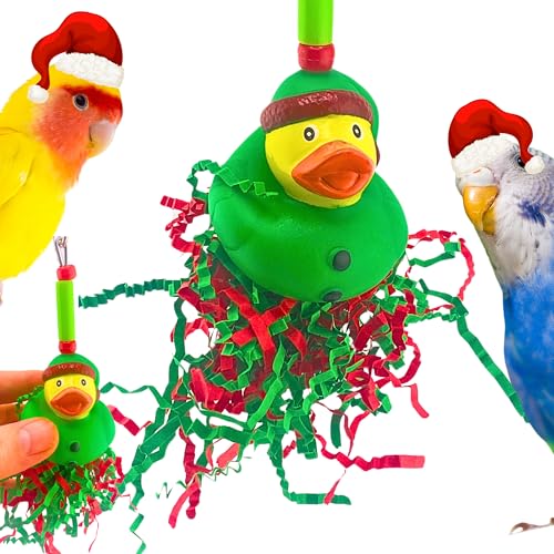 Bonka Bird Toys 2726 Christmas Elf Duck 7" x 4" Crinkle Paper and Vine Holiday Foraging Toy for Small to Medium Birds Cage Hanging Lovebirds, Conures, Parakeets, and Similar