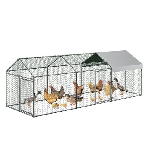 Garvee Metal Chicken Coop, Chicken Runs for Yard with Waterproof and Anti-UV Cover, 3 Door Portable Chicken Coop for Outdoor, Rabbit, Duck, Silver, 120"×40"×40"