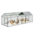 Garvee Metal Chicken Coop, Chicken Runs for Yard with Waterproof and Anti-UV Cover, 3 Door Portable Chicken Coop for Outdoor, Rabbit, Duck, Silver, 120"×40"×40"
