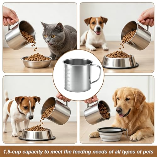 2 Pcs Stainless Steel Dog Food Scoop, Dog Food Measuring Cup | Handle & ML Scale, for Dogs Cats Rabbits Birds