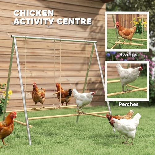 PawHut Chicken Perch for Coop Chicken Roosting Bars with 2 Swings Silver | Adjustable Swings, Coop Accessories, Farm, Backyard