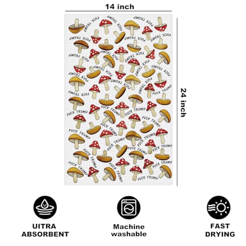 Jztco Funny Trump Kitchen Towel, Anti Trump Gifts for Women | Mushroom Hand Towels for Kitchen Home Decor, Absorbent Microfiber Dish Cloth Tea Towels 14x24 Inch - color: Multi 1519