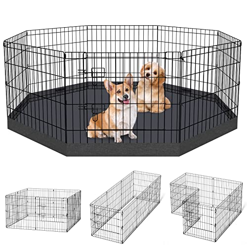 Artmalle 24-Inch Dog Playpen with Bottom Pad, 8-Panel Rustproof Fence | 24-inch rustproof 8-panel dog playpen with bottom pad helps protect floors and folds flat for indoor or outdoor use. - style: 24'' x 24'' with Bottom cover