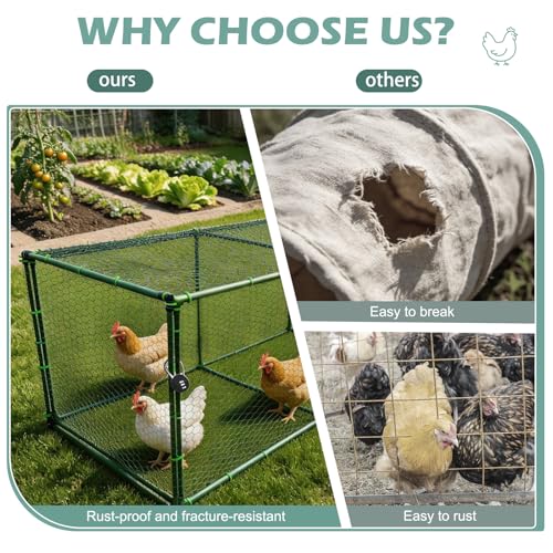 Heavy Duty Chicken Tunnel - 6-Section Portable Chicken Run with PVC Coated Wire Mesh & Steel Frame, Outdoor DIY Chicken Tunnel for Yard, Predator-Proof (1, 141 * 24 * 24 inches) - size: 146*24*24 inches