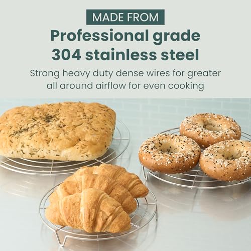 3 Set Round Cooling Racks for Baking (7.5, 9 & 10.5 Inch) | Oven & Dishwasher-Safe, 100% Stainless Steel, Steaming and Baking Rack , Fits Air Fryer, Pressure Cooker & Cake Pan - size: Round Rack 3-Pack