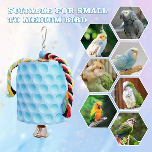 Bird Beak Grinding Stone, Parrot Chew Toys with Bells, Bird Toys, Cage Accessories for African Grey, Amazon Parrots, Budgies, Cockatiels, Lovebirds, Conures, Quakers, Small to Medium Birds - color: Blue