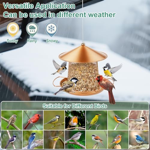LBTING Bird Feeder, Wild Bird Feeders, Metal Lantern-Shaped | Hanging Outdoor Garden Yard Outside, Bright Gold
