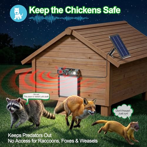 Automatic Chicken Coop Door Solar Powered, Roll-Up Chicken Door with Timer & Light Sensor, Anti-Pinch Safety Auto Chicken Door with Remote Control, Weatherproof Aluminum Coop Door (Black)