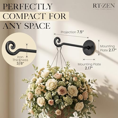 Plant Hangers Outdoor or Indoor Heavy Duty Wall Bracket Hooks | Wrought Iron Metal Hanger Indoor Hook for Hanging Plants Baskets Lanterns Bird Feeders - 2 Pack (Black Swirl Hooks 7.5") - size: 7.5 Inch, style: Swirl Hooks