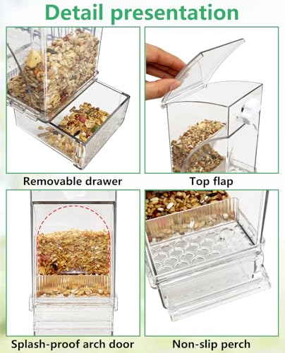 Hamiledyi No Mess Bird Feeder Automatic Transparent Acrylic Parrot Seed Food Container with Perch Bird Cage Accessories for Parakeet Finch Lovebirds Budgies Canary - color: Transparent Feeder