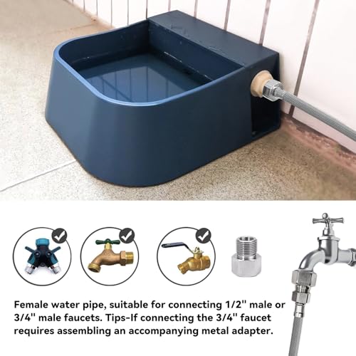 NAMSAN Outdoor Automatic Dog Water Dispenser, Large Water Bowl for All Kinds of Animals, Auto Refill Waterer for Pet Livestock, Water Trough Include 59" Anti-Bite Metal Water Pipe, Fit GHT Faucet