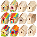 48 Pack Wooden Bird Houses to Paint DIY Crafts Unfinished Birdhouse Bulk Build Art Painting Bird House Sets Hanging Ornaments for Tree Crafts Project Creative Activity Party Gifts