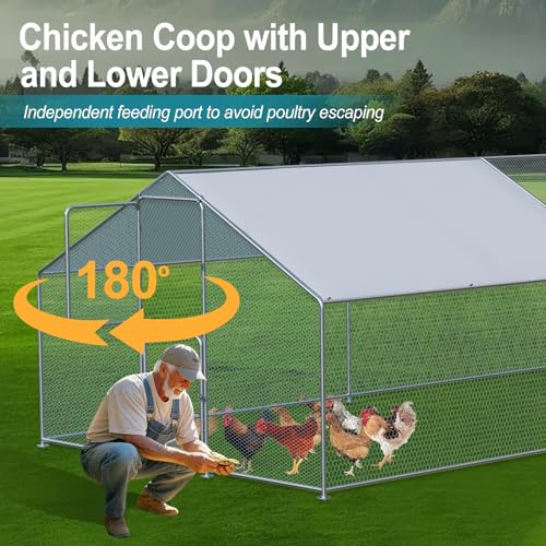 Airynee Large Chicken Coop, Chicken Coops for 40 Chickens, Chicken Runs for Yard with Water Poof & UV Resistance Cover, Spire Roof Chicken Coop Run with Double Lockable Doors for Outdoor Backyard