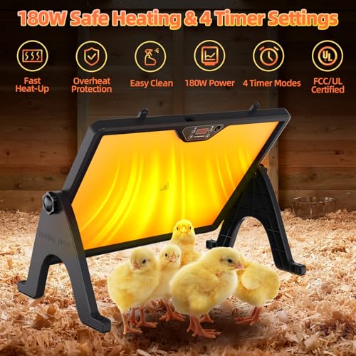 180W Dual-Sided Chicken Heat Plate with Remote - 4 Timer Settings, Night Light, Overheat Protection, LED Display & Adjustable Heat Plate for Chicks and Winter Pets (Light Black) - color: Light Black