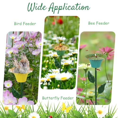 DREAMSOUL 4 Pack Metal Flower Bird Bath with Bee Watering Station | Shallow Basins Welcome Birds Bees and Butterflies Safely, Multifunctional Metal Tray, Weatherproof for Garden Use - size: 4PCS-E