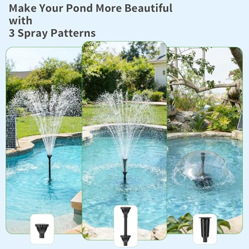 100W Solar Water Fountain Pump, 1200GPH Adjustable Flow & Dry-Run Protection Pond Pump, Dual Solar Panels, 3 Spray Nozzles, Solar Fountain Pump Kit for Outdoor Ponds, Water Garden P1100 - size: 100W