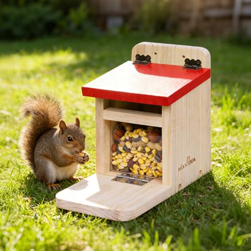 Squirrel Feeders for Outside Garden, Wooden Squirrel Feeder Box,Squirrel Feeding Stations with Green Cover, Easy to FillSquirrel Feeding House(Red-1pk) - color: Red