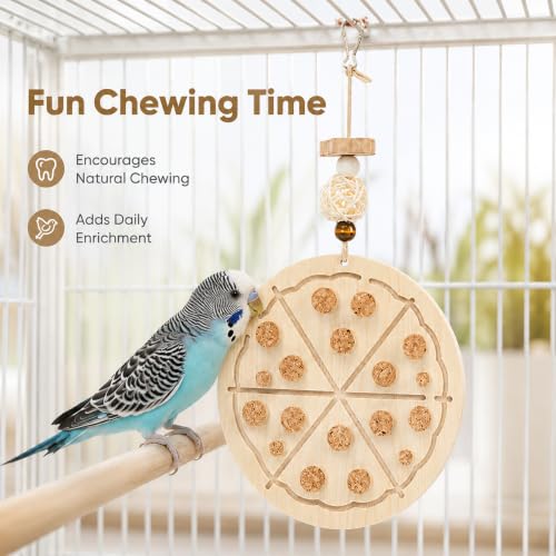 2 PCS Wooden Bird Chew Toys-6.3 X 6.3 Inch Hanging Parrot Toys with Detachable & Replaceable Corks,Foraging Toys for Cockatiels,Parakeets,Conures & Small to Medium Parrot - style: Bird Toy