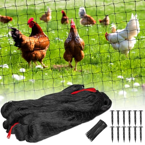 BSTPCOO 2.4" Mesh Nylon Bird Netting 50'x50', Poultry Netting, Chicken Net | Heavy Duty Bird Net for Chicken Coop, Hawk Net for Chicken Run, Aviary Nets, Garden Netting with Cable Ties and Stakes - size: 50'×50'-2.4''