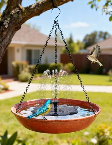 Hanging Bird Bath for Outdoor, 11 Inch Dia Antique Copper Metal Bird Feeder Birdbath Bowl Mounted Black Chain Metal Yard Art Garden Decor 0.5 Gallon - color: Antique Copper Finish