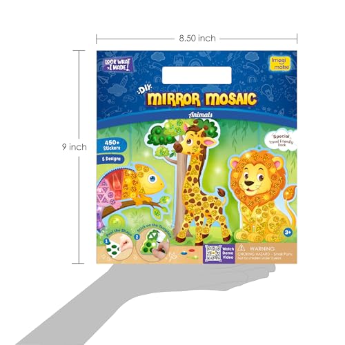 Imagimake Mirror Mosaic - Animals, 5 Templates, 450+ Stickers | Mess-Free Craft Activity, Screen-Free Creative Art Kit for Kids, Birthday Gift for Boys & Girls Ages 3,4,5,6,7 Years Old - style: 7. Animals