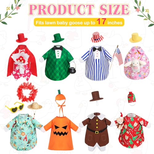 8 Set Boy Style Porch Goose Outfit 17inch, Seasonal Bundle | For Lawn Yard Decor, Seasonal Themes Include Fall Halloween Thanksgiving Christmas Valentines Easter Summer, Dress Hat Set - size: 17Inch, style: Boy Style