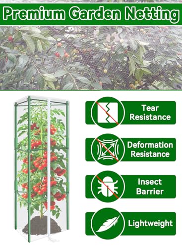 45x16.1 in Garden Tomato Plant Cover Netting for Tomato Cage | 2 Pack Durable Garden Bird Netting with Zipper & Drawstring, 45 x 16.1 In, Insect Barrier, Plant Covers from Insects Animals - size: 45inch