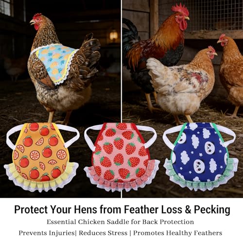 JINGYAN 5-Pcs Pet Chicken Apron Set with Elastic Shoulder Straps-Waterproof Printed Vest Wing Back Protector for Hen PoultryProtection Equipment Accessories