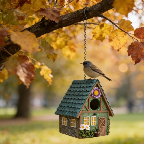 Hanging Resin Outdoor Garden Bird House Decorative Bird Nest | Colorful Cute Birdhouse for Indoor Backyard Ornament, Good Gift for Bird Lovers