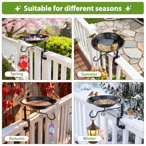 Balcony Bird Feeder, Bird Bath with Plant Hook for Outdoors, Black | Deck Mounted, Heavy Duty, Garden Hanger for Hanging Planters, Lanterns, Wind Chimes, Easy to Install, Gifts for Women Men - style: 1 Tray with Hook