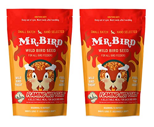 Mr. Bird Flaming Hot Feast Spicy Wild Bird Seed, 2-Pack, 4lb Resealable Bag | Spicy Bird Seed for Outside Feeders | Premium Blend of Mealworms, Peanuts, Hot Pepper | Loose Seed Bag - size: 4 Pound (Pack of 2)