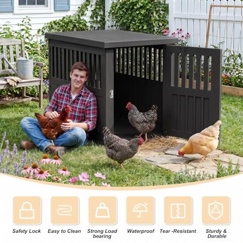 Durable Resin Chicken Coop End Table, Weatherproof - color: Black, size: 39.37"L x 28.35"W x32.83"H