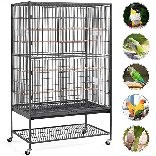 Yaheetech 60.5inch Extra Large Bird Cage Metal Parrot Cage Flight Cage for Cockatiels African Grey Quaker Green Cheek Sun Conure Medium Birds Parrots - color: Black, size: 37.0"L x 22.5"W x 60.5"H