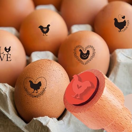 AHANDMAKER 5 Styles Fresh Egg Stamp Mini Cartoon Hen and Love Heart Stamps Wooden Egg Stamp Decorative Hen Label Stamps for Egg Famers and Owners, Farm Supplies Card Making(No Ink Include) - style: Chick