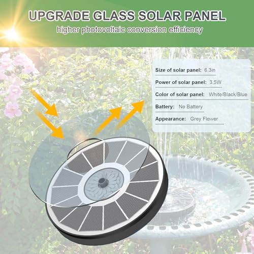 Yzert Solar Fountain for Bird Bath Direct Sunlight High Efficiency 3.5W Glass Panel Solar Water Fountain Outdoor Garden Flower (White) - color: White