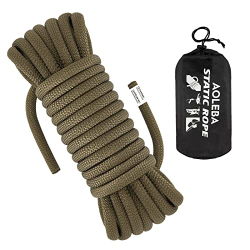 AOLEBA 10.5 mm Static Climbing Rope 10M(32ft) 20M(64ft) 30M(96ft) 50M(160ft) 70M(230ft) Outdoor Rock Climbing Rope, Escape Rope Ice Climbing Equipment Fire Rescue Parachute Rope - color: Brown, size: 32ft