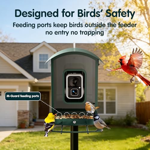 Bird Feeder with Camera, 4K Ultra HD Video with 30fps Live View, 10x Slow Motion, No Subscription, Solar Powered AI Smart Bird Feeder with Camera, 2.4G/5G Wi-Fi, Durable Metal,Bird Lover Gift
