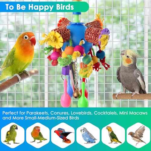 KATUMO Parrot Toys, Parakeet Foraging Shredder Hanging Toys Bird Ball Treats for Conure Mini Macaw Cockatiel Lovebird Small-Medium Birds - style: Blue